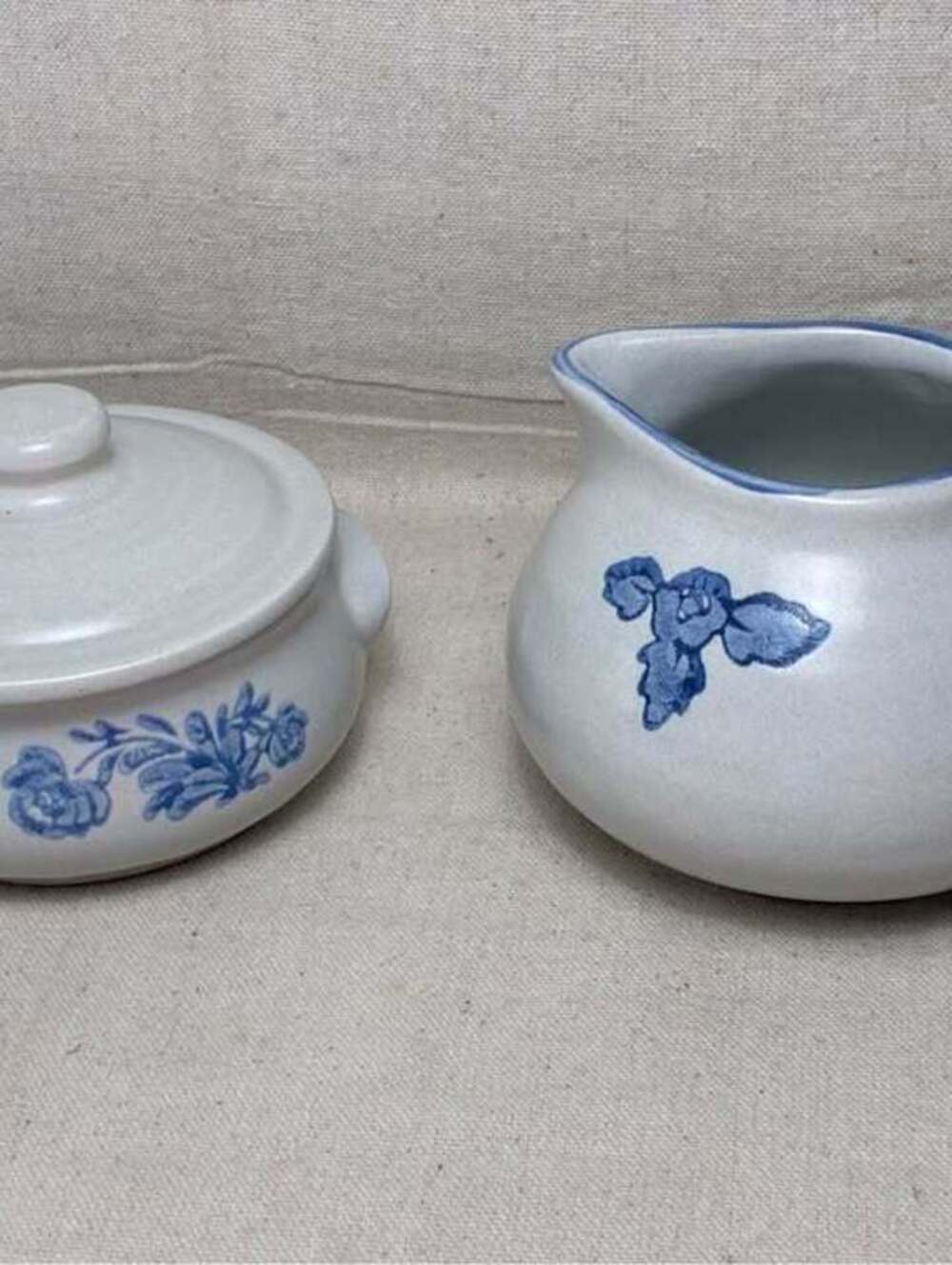 Vintage Pfaltzgraff Creamer and Sugar Bowl Set with Blue Floral Pattern